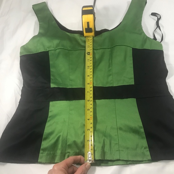 Green & Black Satin Corset-Style Sleeveless Top - Picture 9 of 12